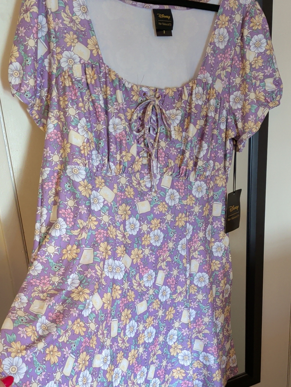 Disney Purple Floral Lace-Up Chemise Nightdress New, 2XL,Side Pockets